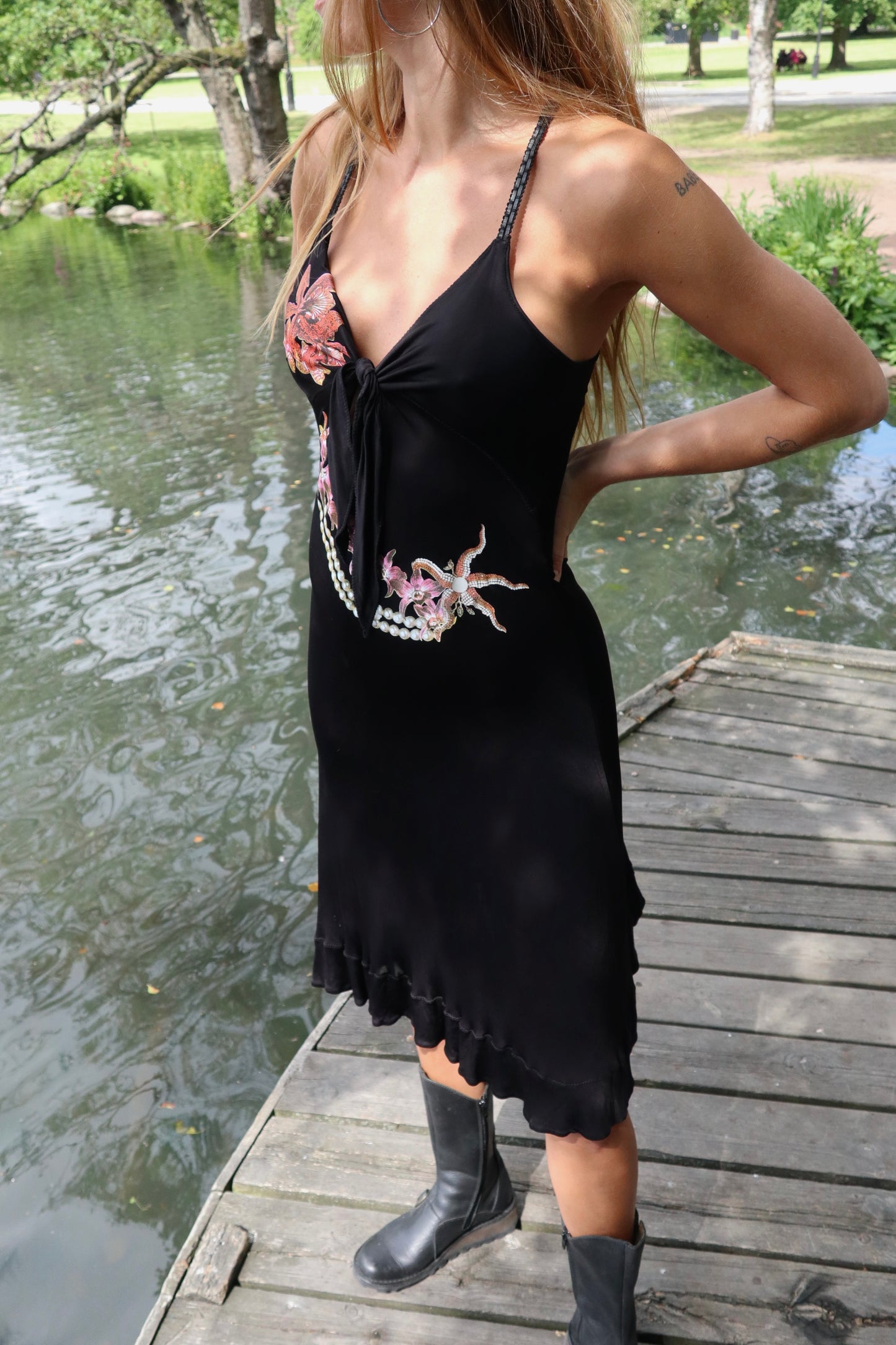 Just Cavalli Black Floral Print Slip Dress