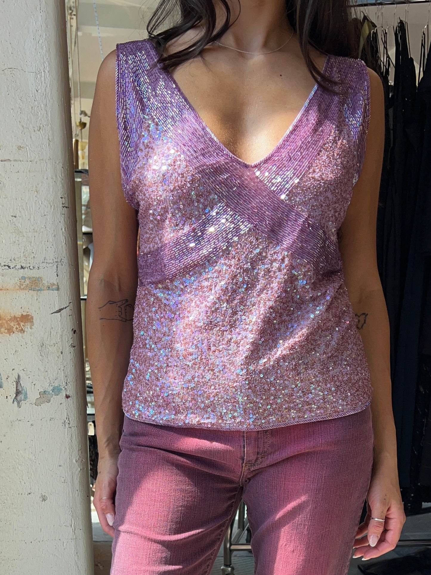 Luisa Spagnoli Lavender Sequin Top Y2K
