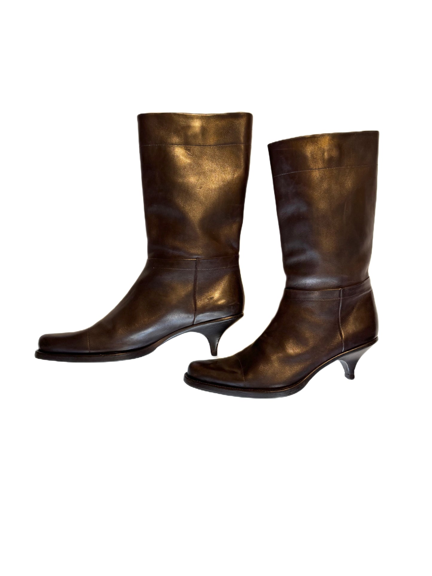 Prada Mid Calf Leather Boots