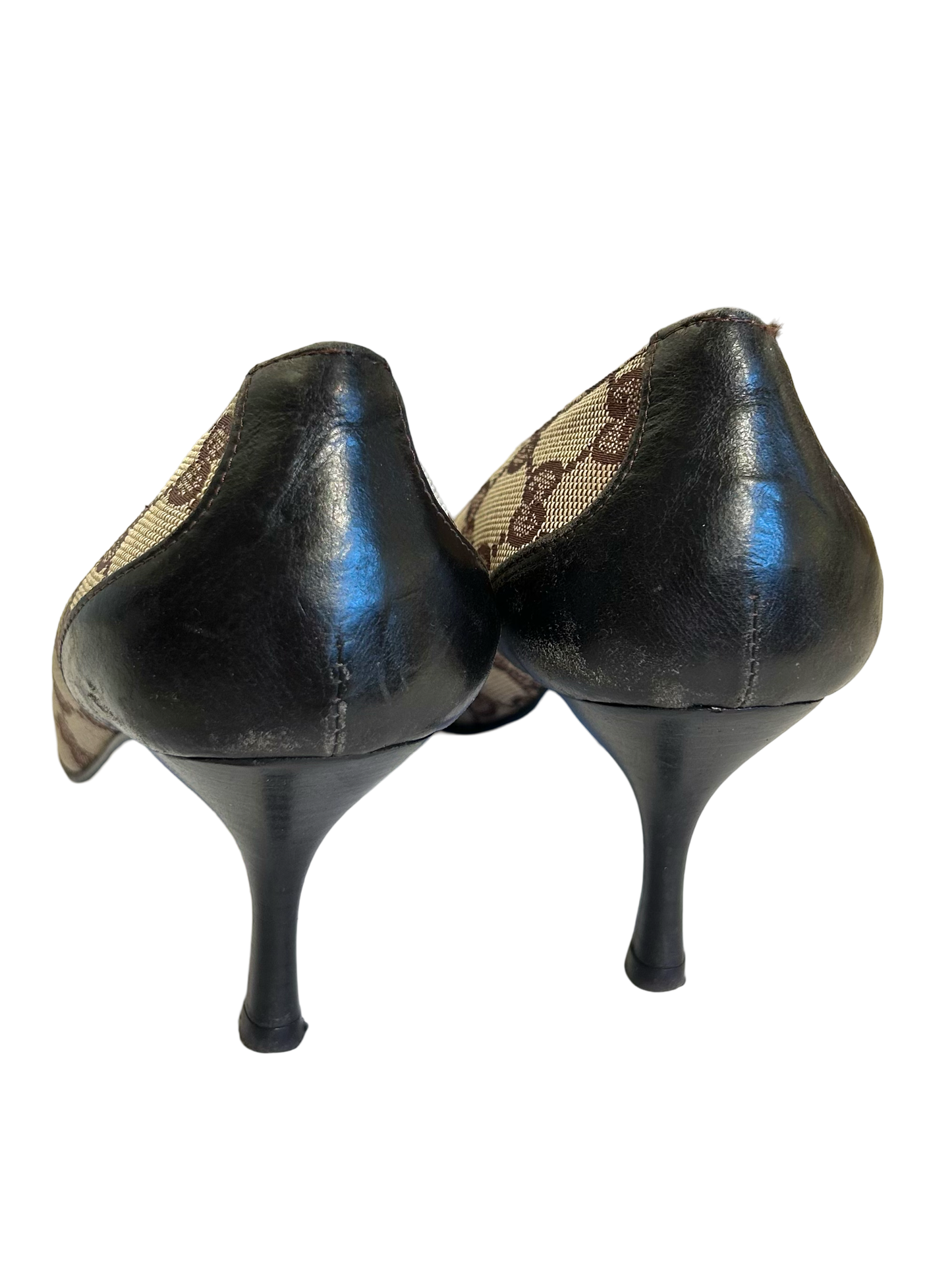 Gucci brown leather and monogram heels