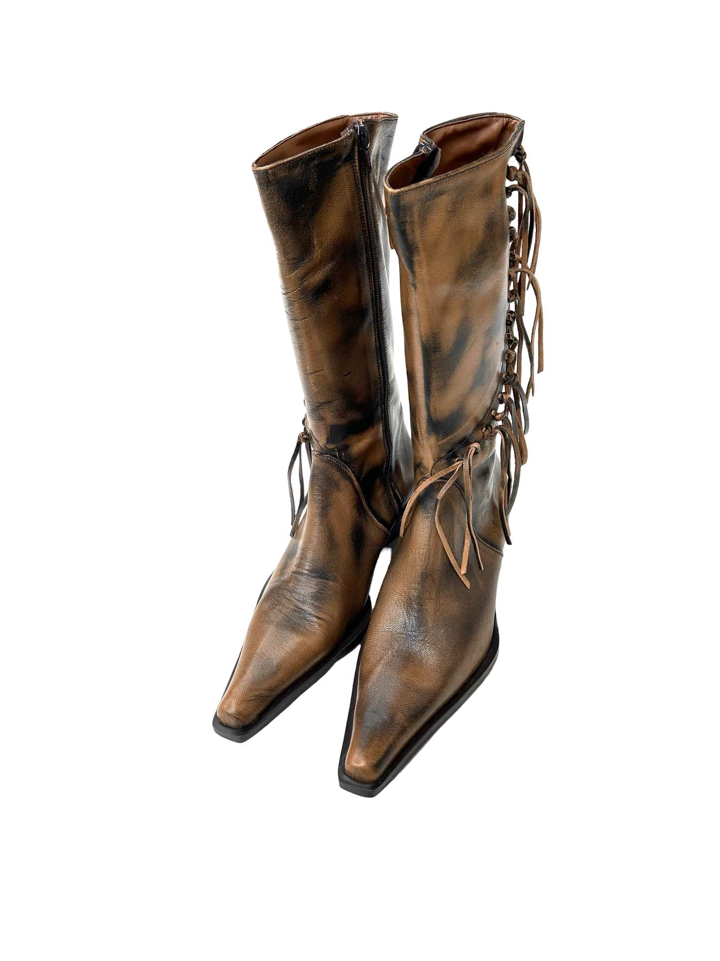 Fringe distressed cowboy boots