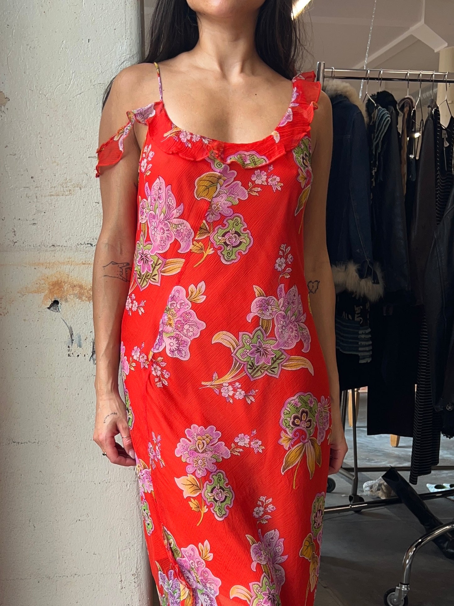 90’s Benetton floral silk dress