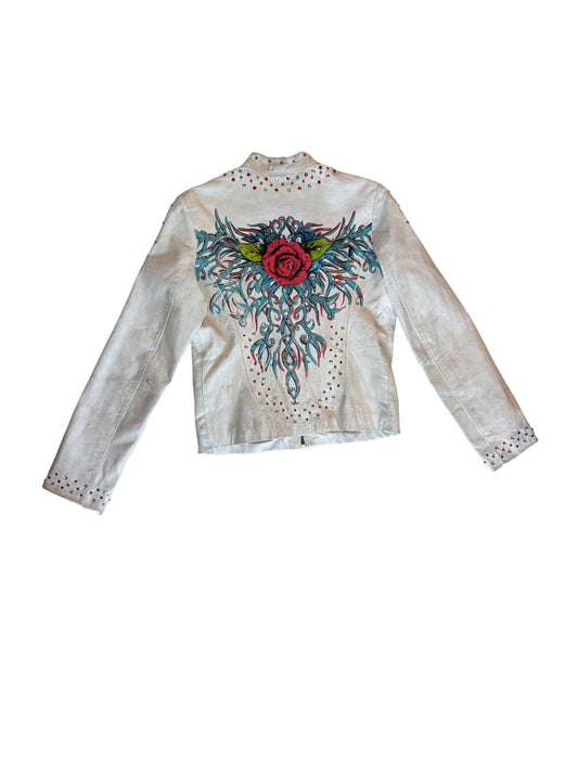 Leather Studded Tattooprint Jacket