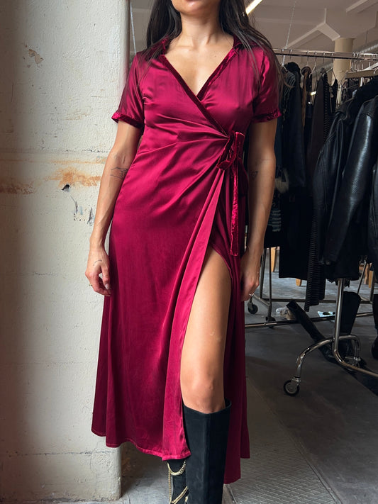 Burgundy silk wrap dress made in Italy