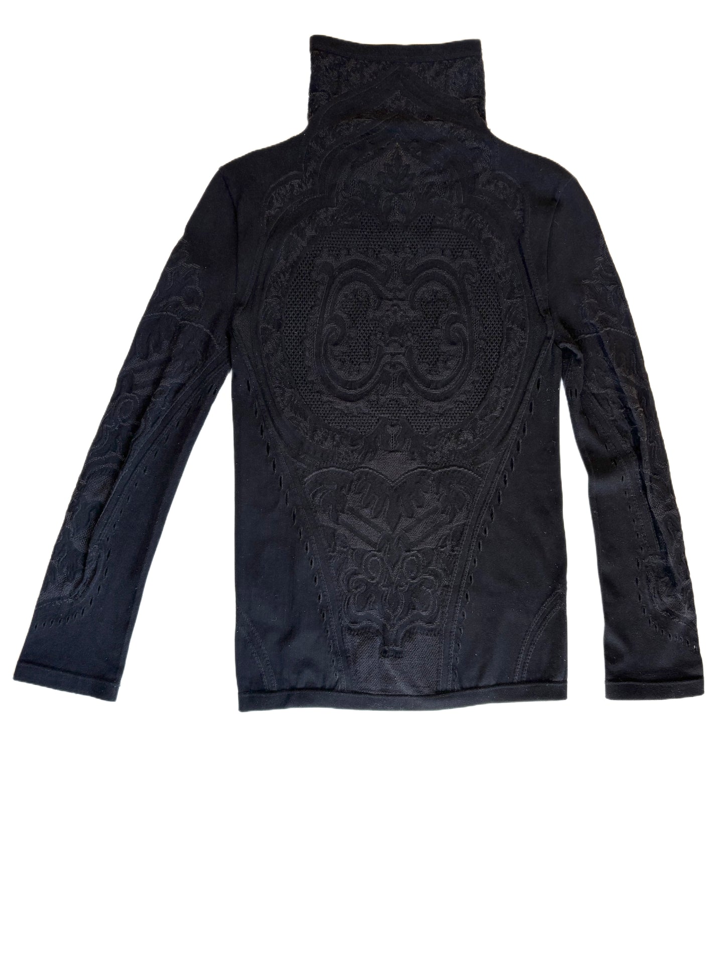 CLASS Roberto Cavalli Black Embroidered Turtleneck Top
