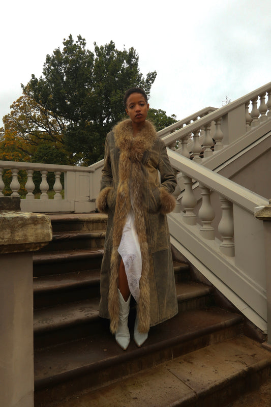 Rare vintage distressed maxi fur coat