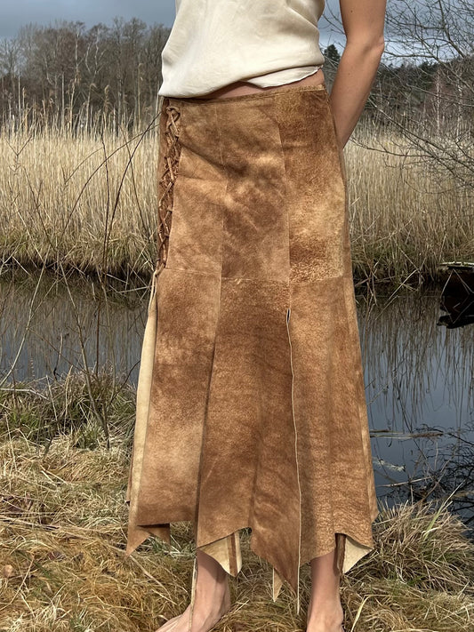 Lamb leather asymmetrical skirt