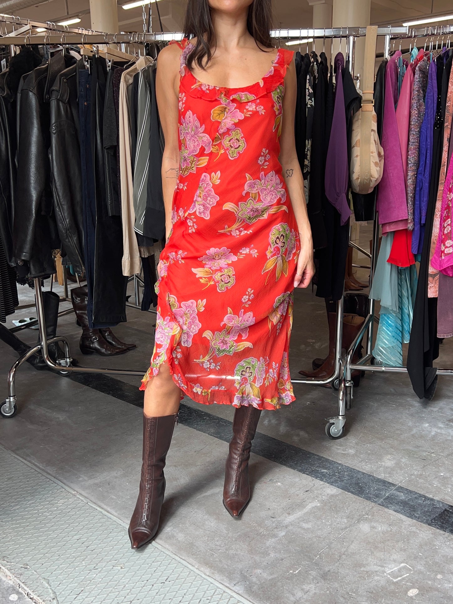 90’s Benetton floral silk dress