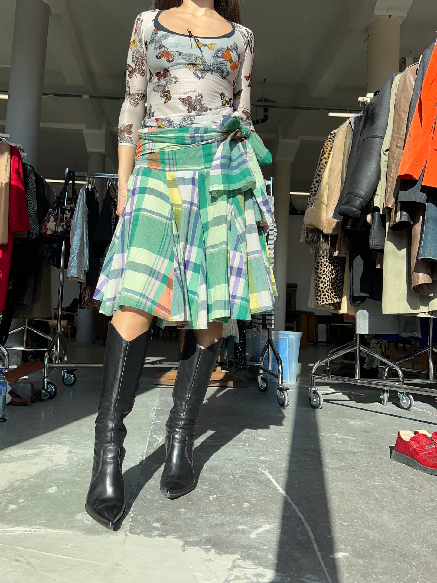 Moschino multi colored checked midi skirt