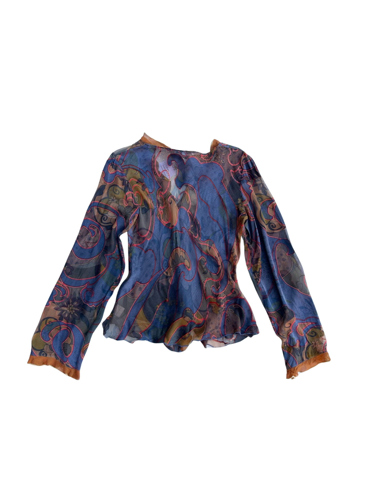Frill long sleeve silk blouse