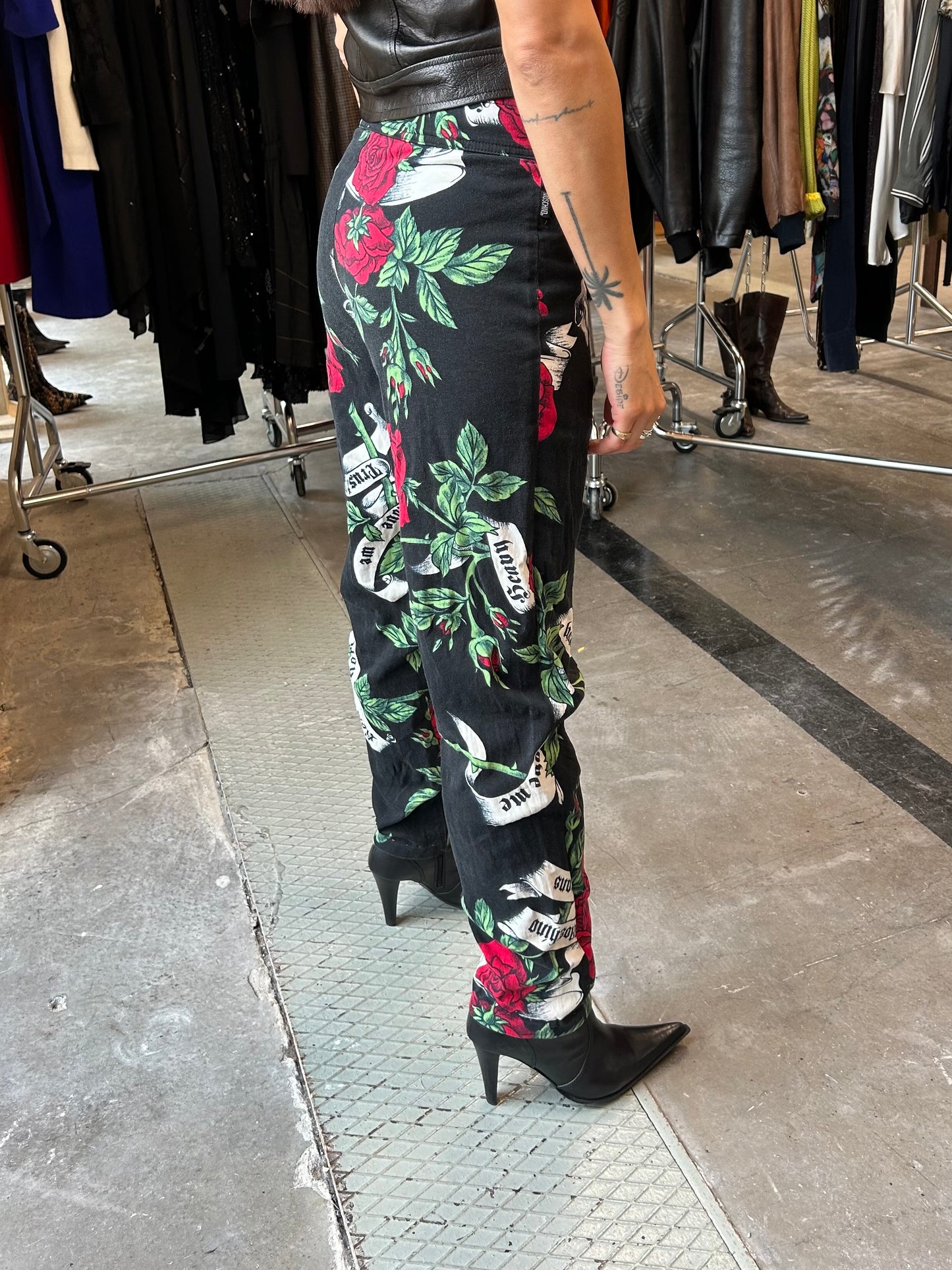 90’s Moschino rose tattoo pants