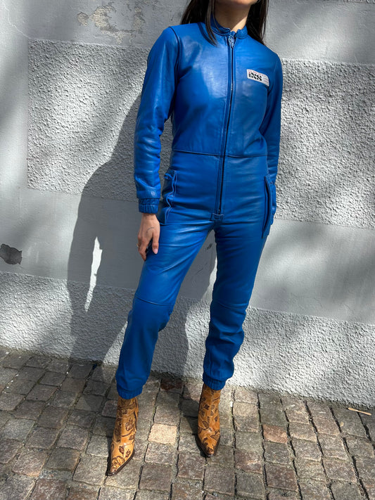 Electric blue leather racer jumpsuit 1960’s