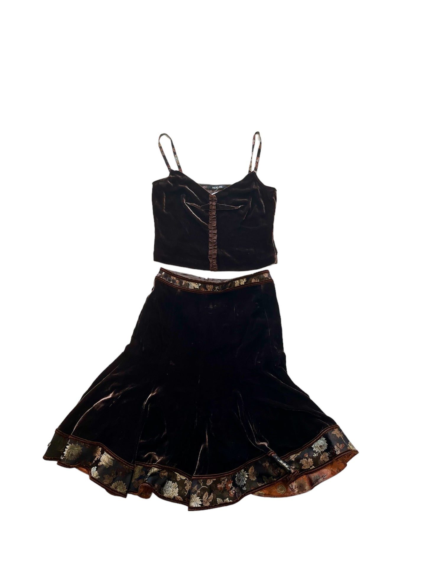 Brown embroidered silk set