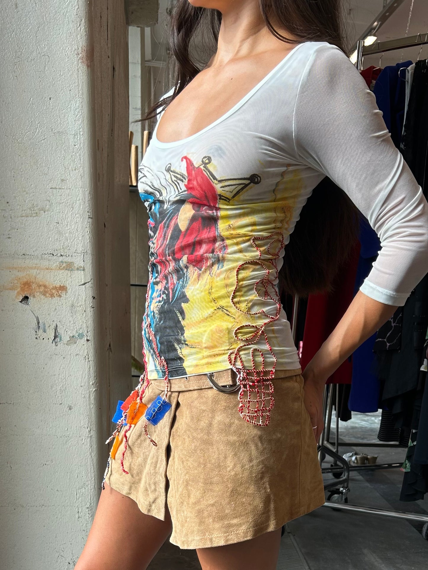 Save The Queen “le coq” embroidery mesh top