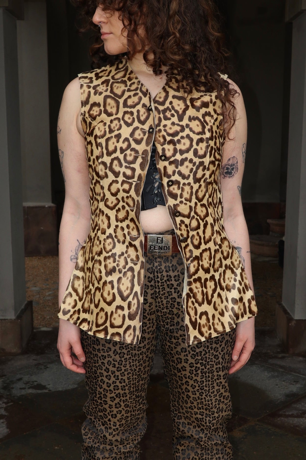 Fendi cheetah print fur leather vest