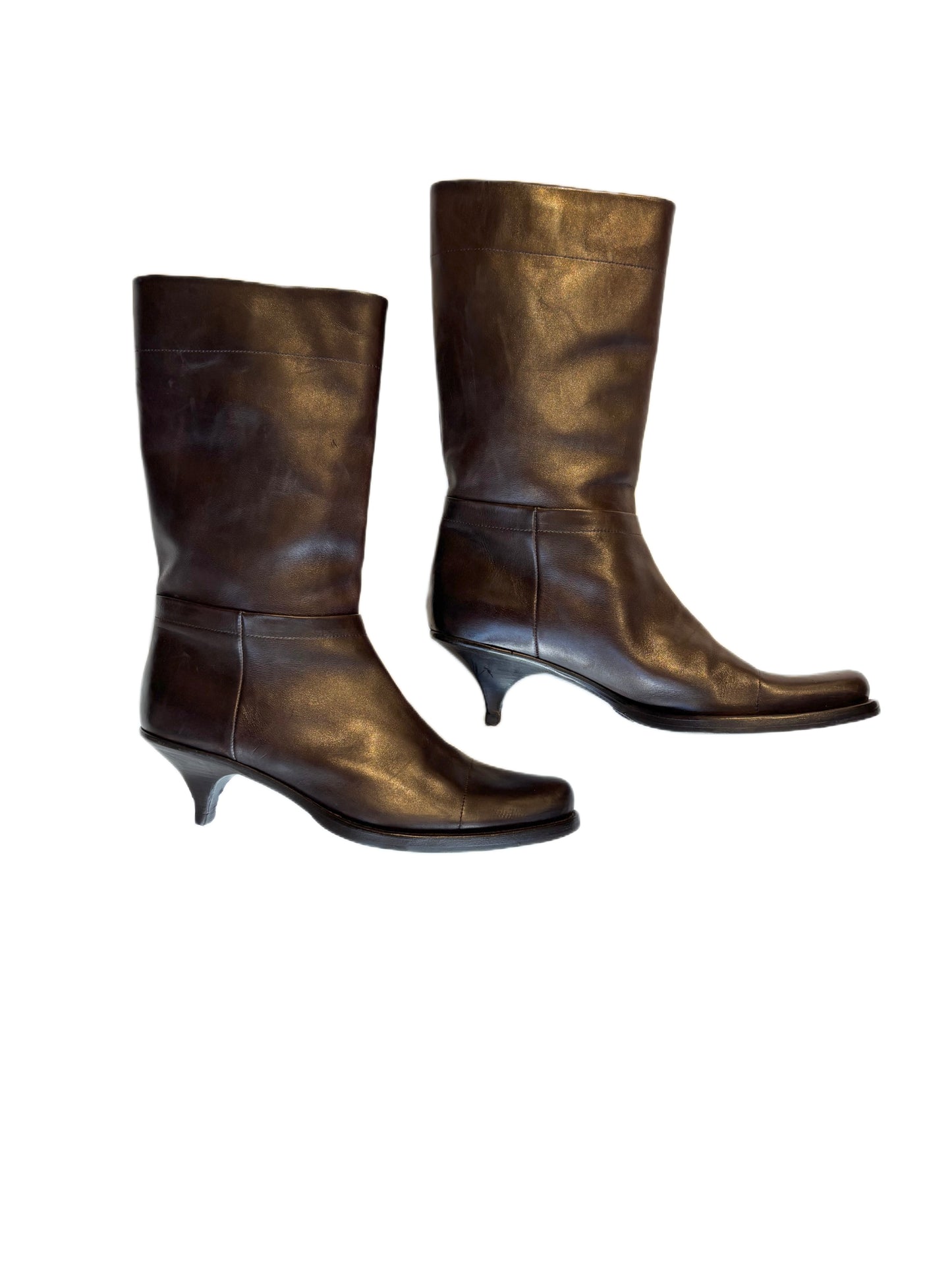 Prada Mid Calf Leather Boots