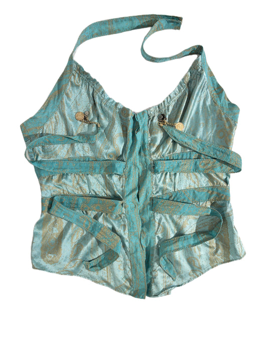 Roberto Cavalli Turquoise Brocade Corset Top