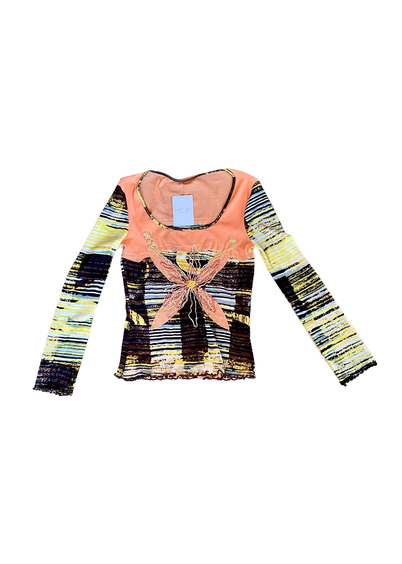Striped Butterfly Mesh Top Y2K