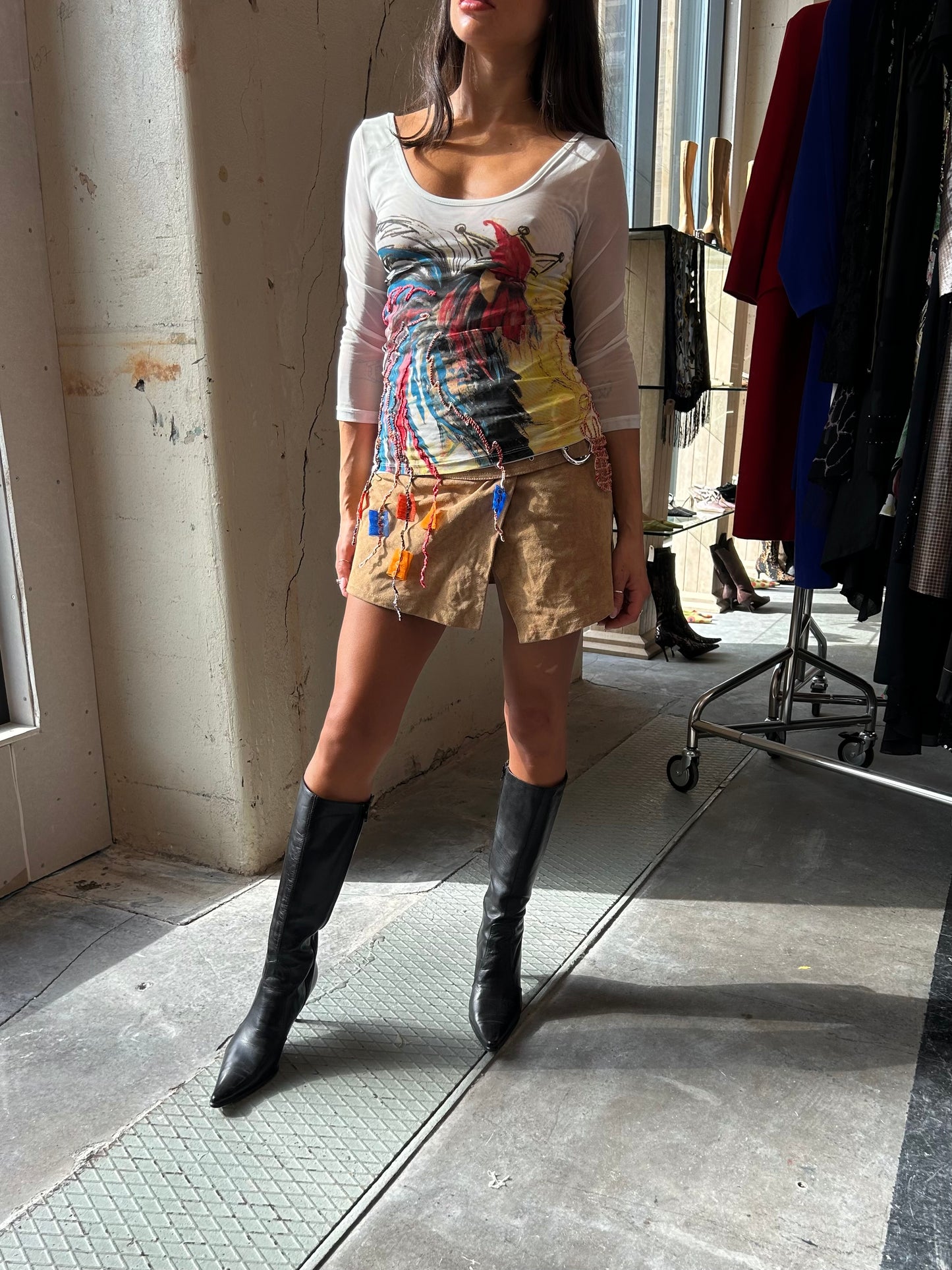 Save The Queen “le coq” embroidery mesh top