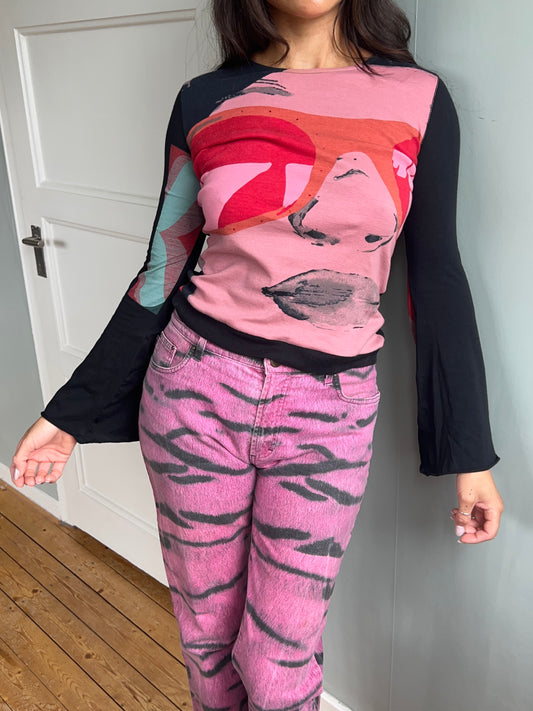 Custo Barcelona Face Print Flare Sleeve Top