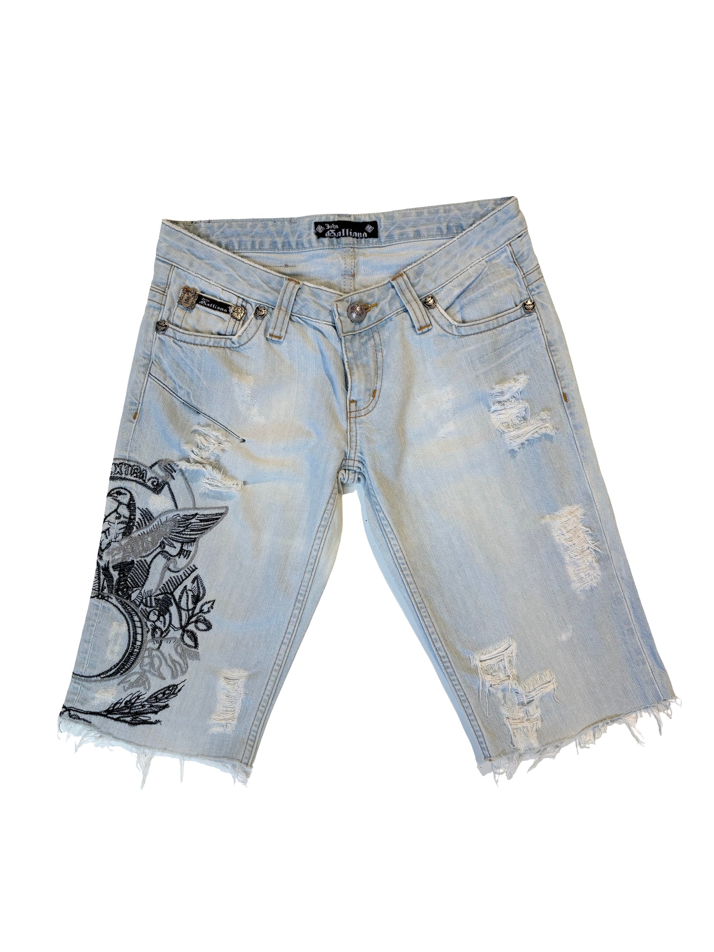 John Galliano Distressed Graphic Jeansshorts