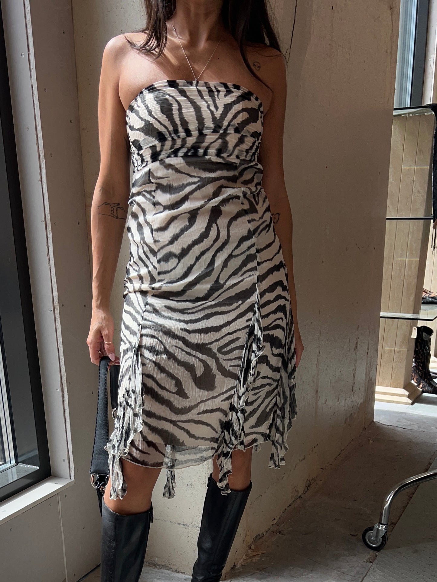 Zebra Strapless Silk Dress Y2K
