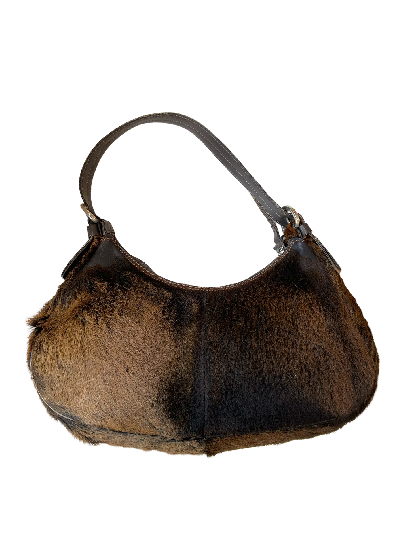 HOGAN brown fur baguette bag