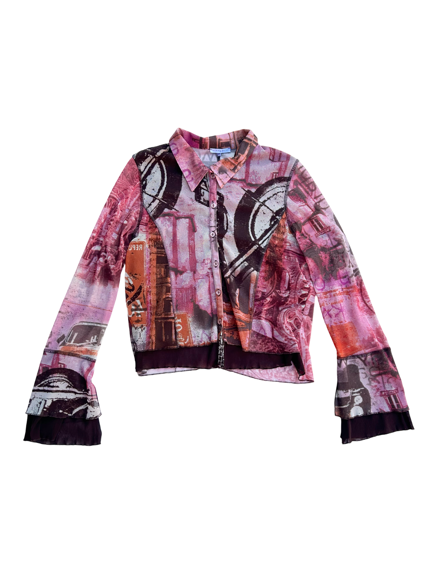 Multi print mesh blouse