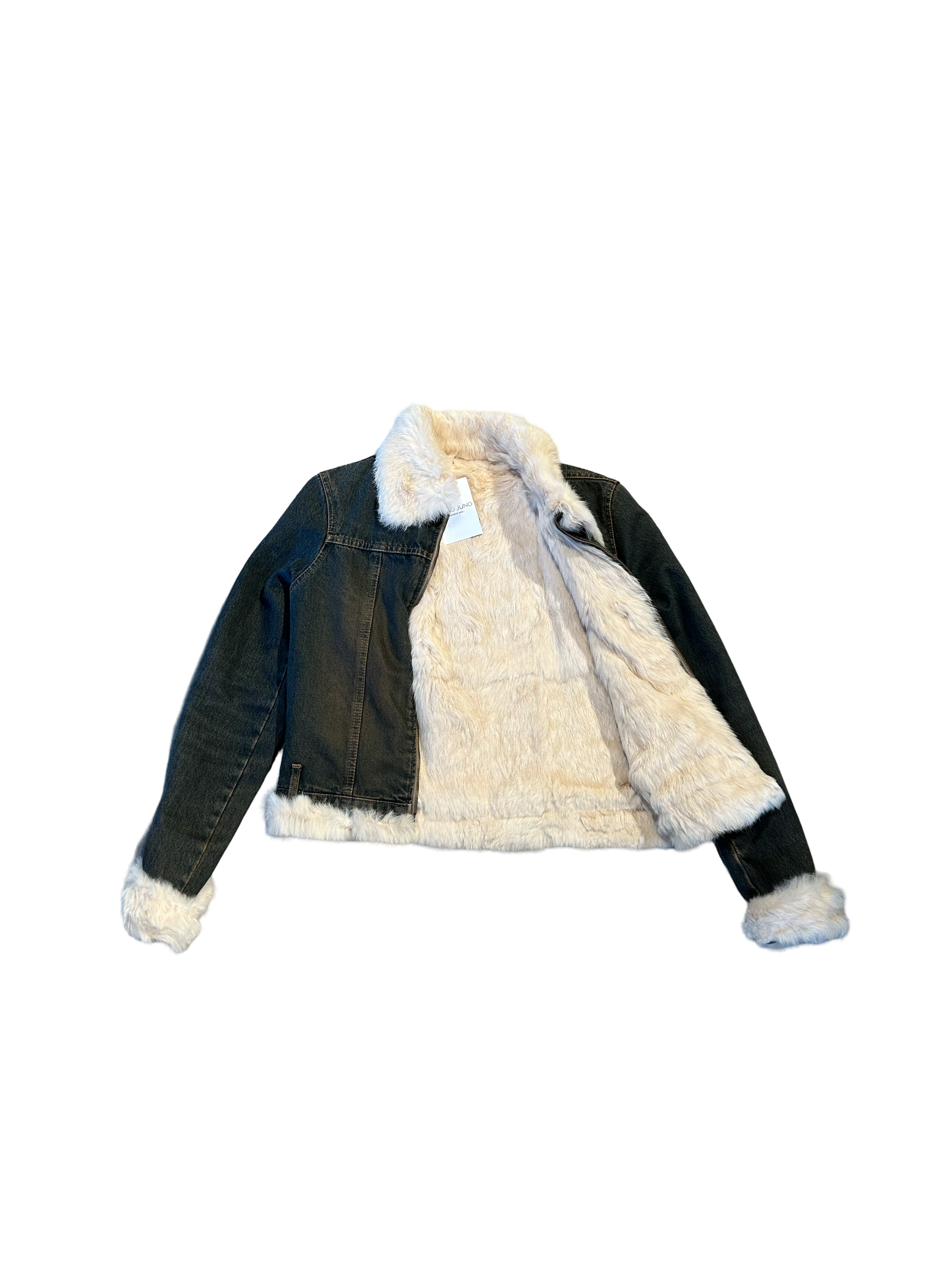 Brown washed fur lined denim jacket