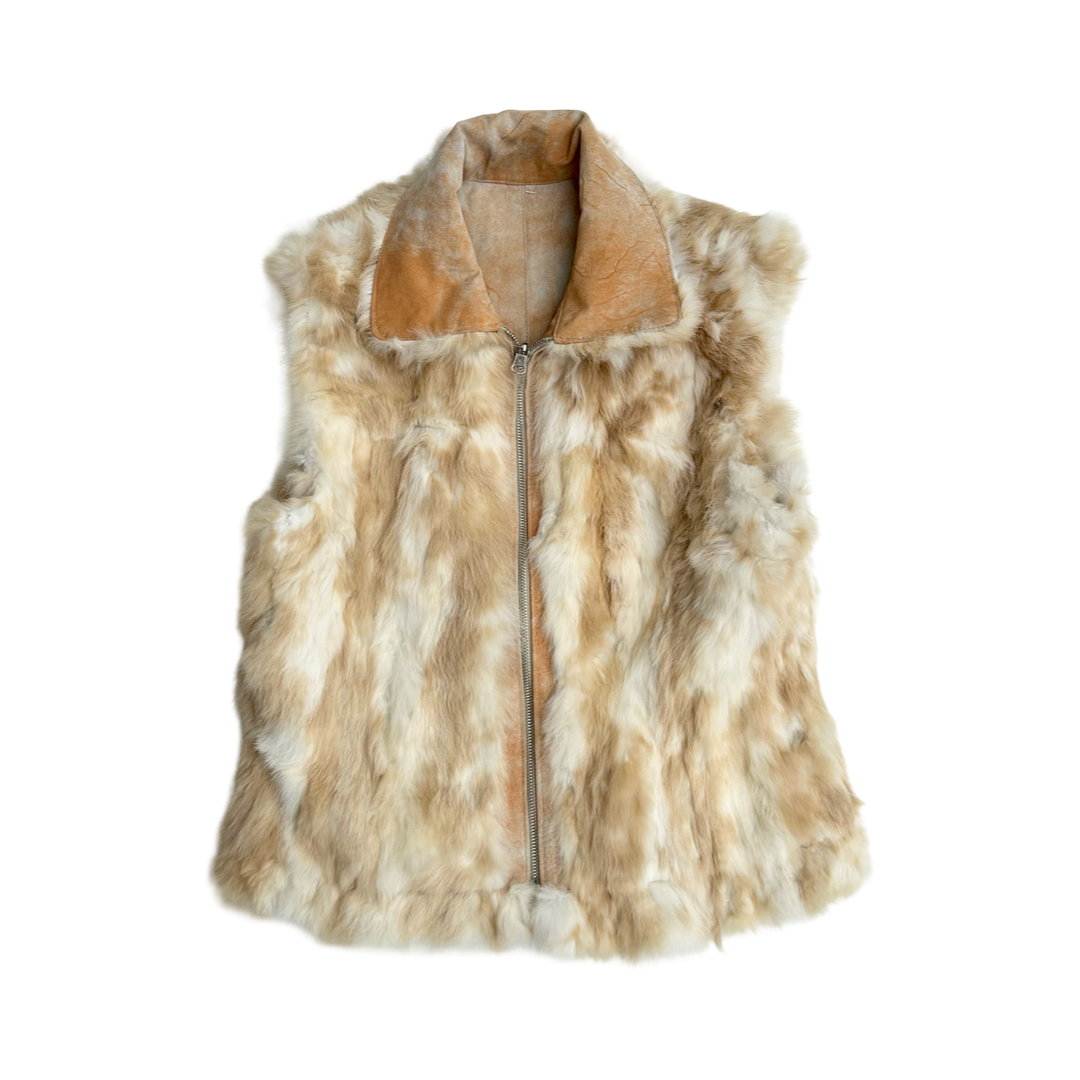 Reversible peach fur suede vest