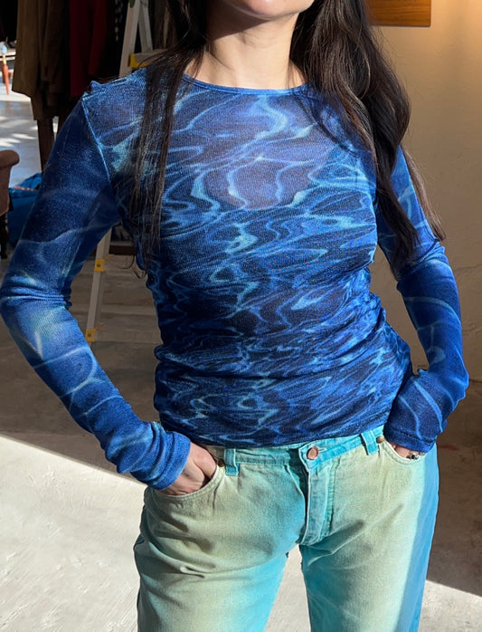 Cavalli Early 2000s Water Print Mesh Top