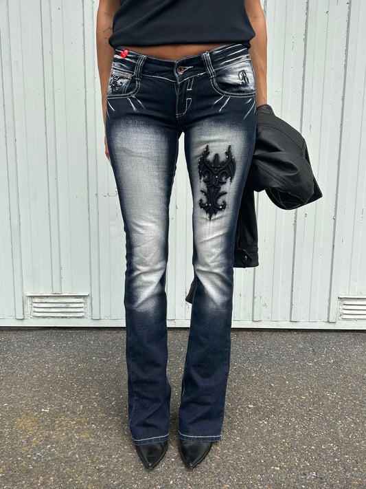 Blue Queen Y2K bejeweled bootcut jeans