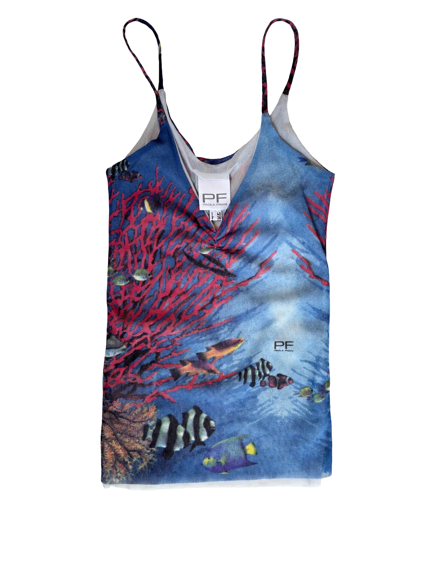 Paola Frani Ocean Print Double Mesh Cami Top