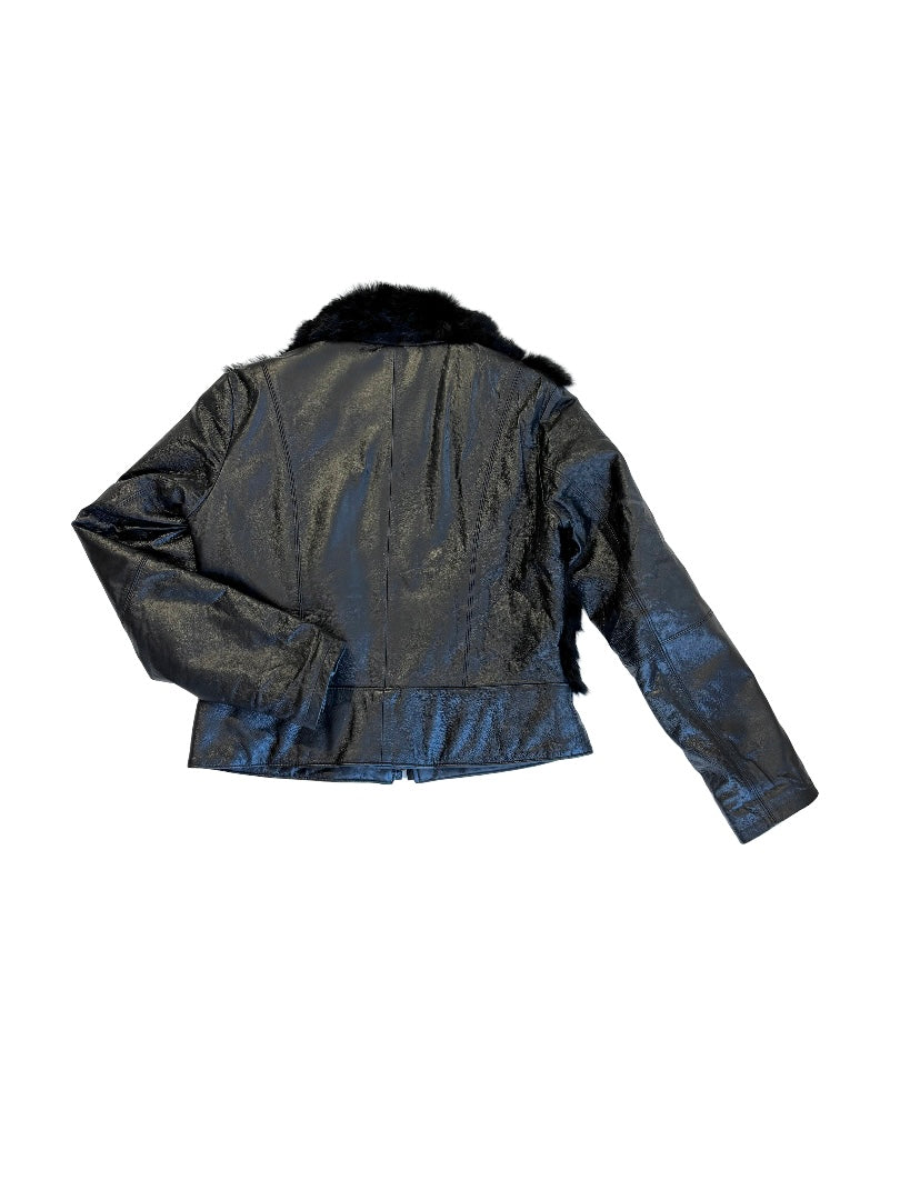 Leather jacket with fur details