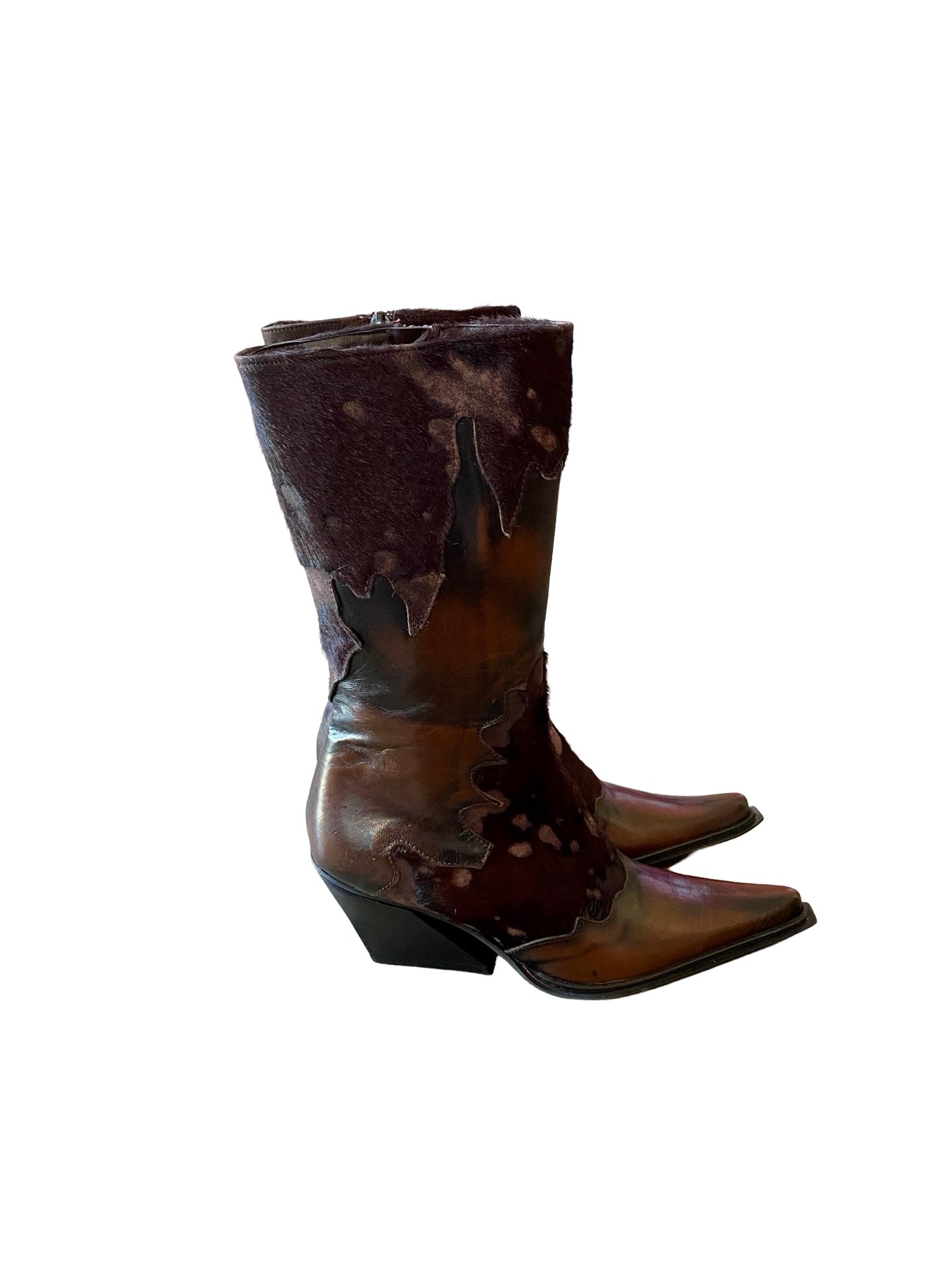 Leather & Fur Cowboy Boots Y2K