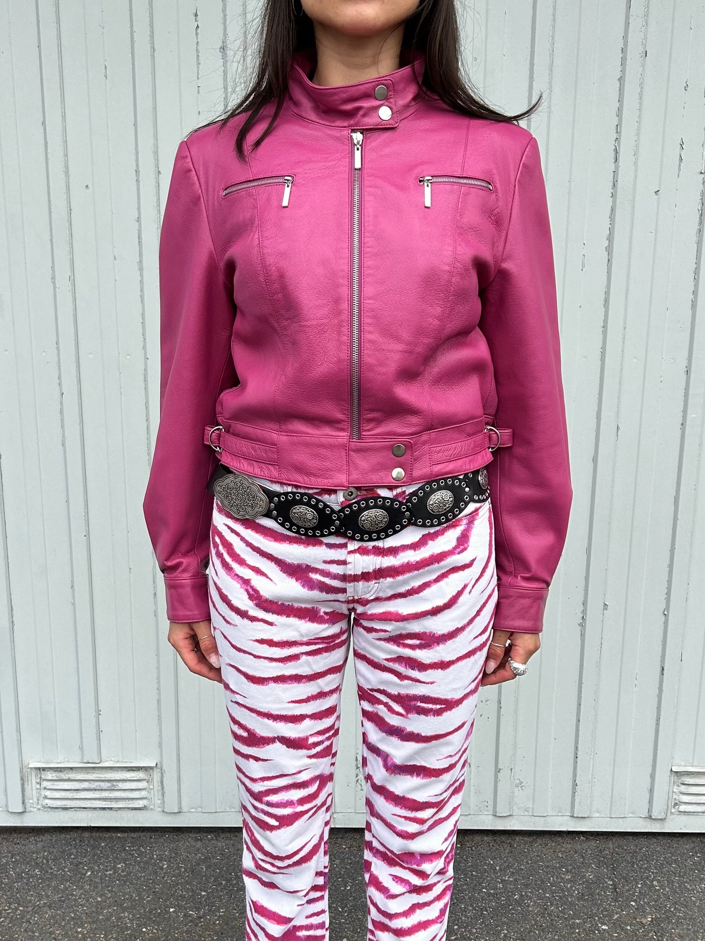 Pink Biker Leather Jacket 90's