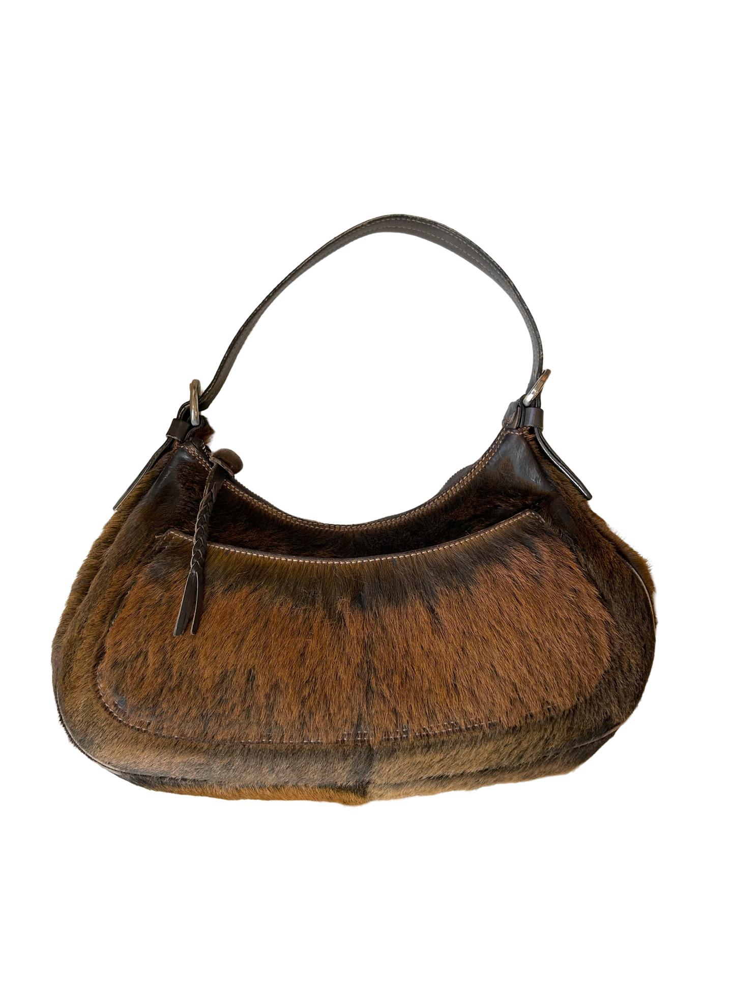 HOGAN brown fur baguette bag