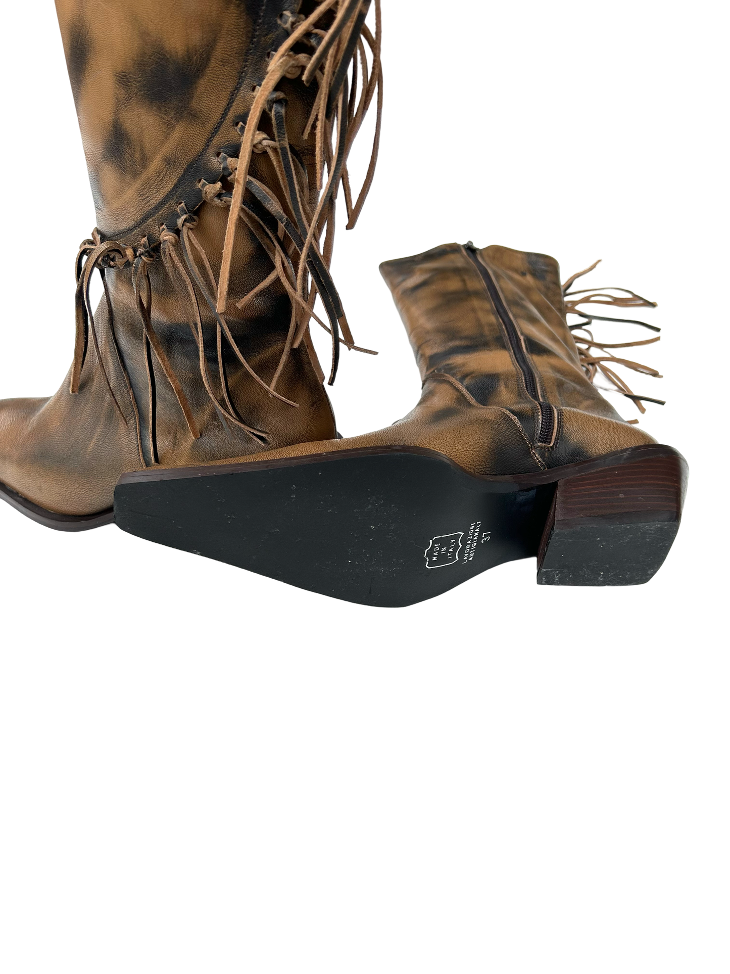 Fringe distressed cowboy boots