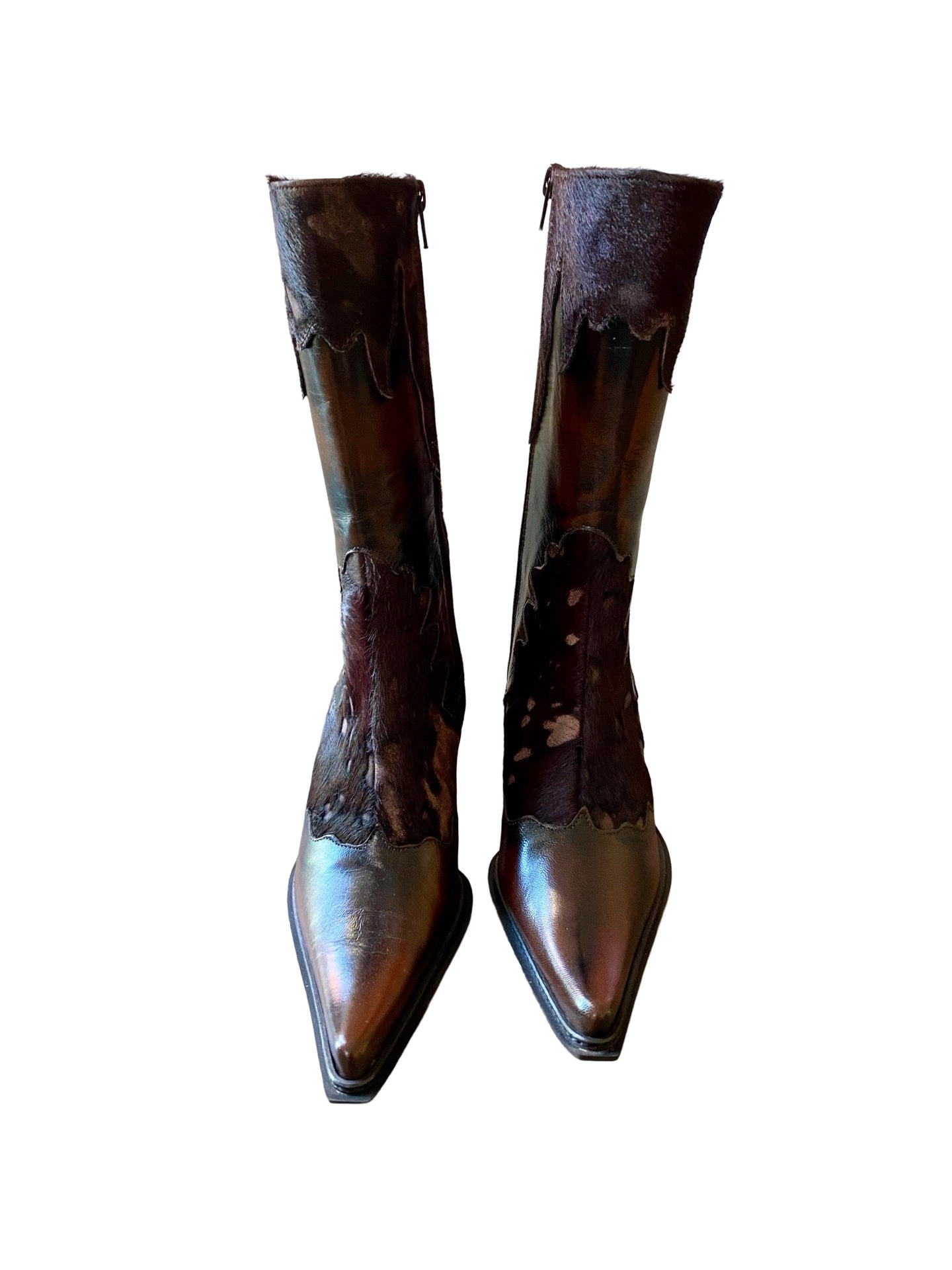 Leather & Fur Cowboy Boots Y2K