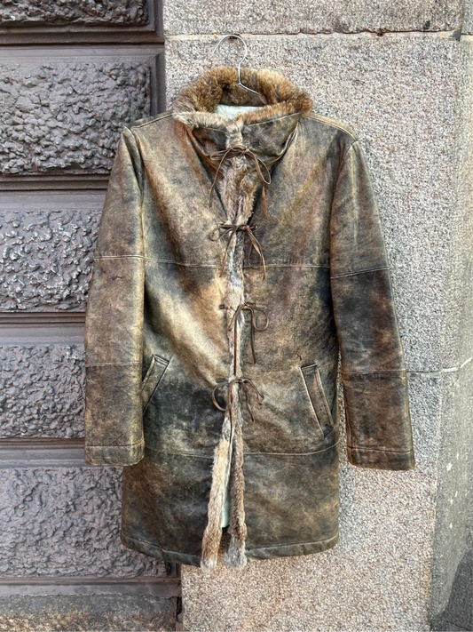 Distressed look fur coat