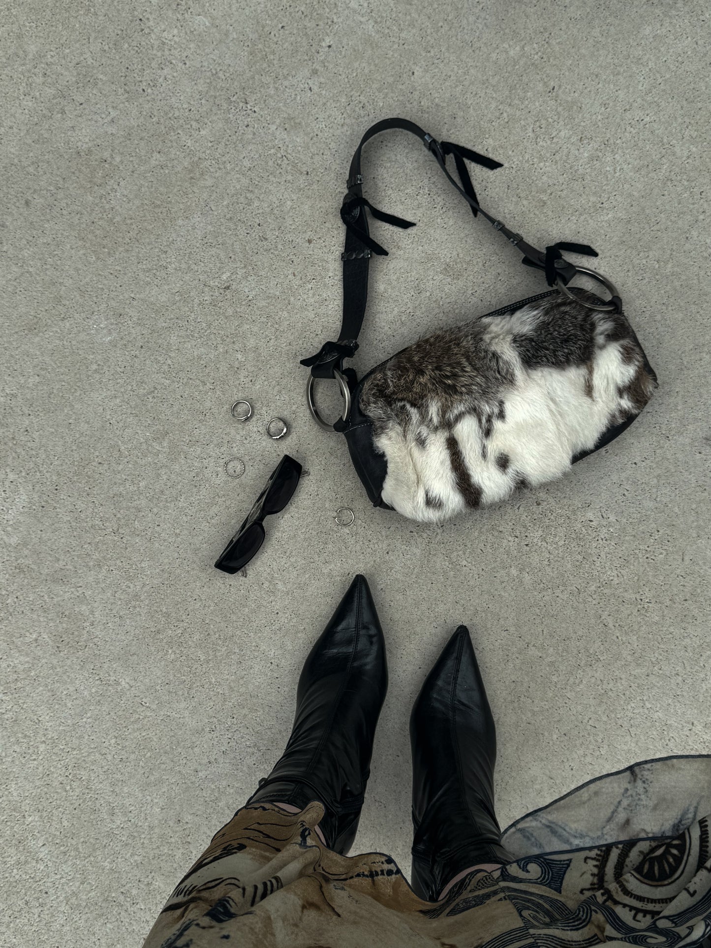 FUR AND LEATHER BAGUETTE BAG 90’s