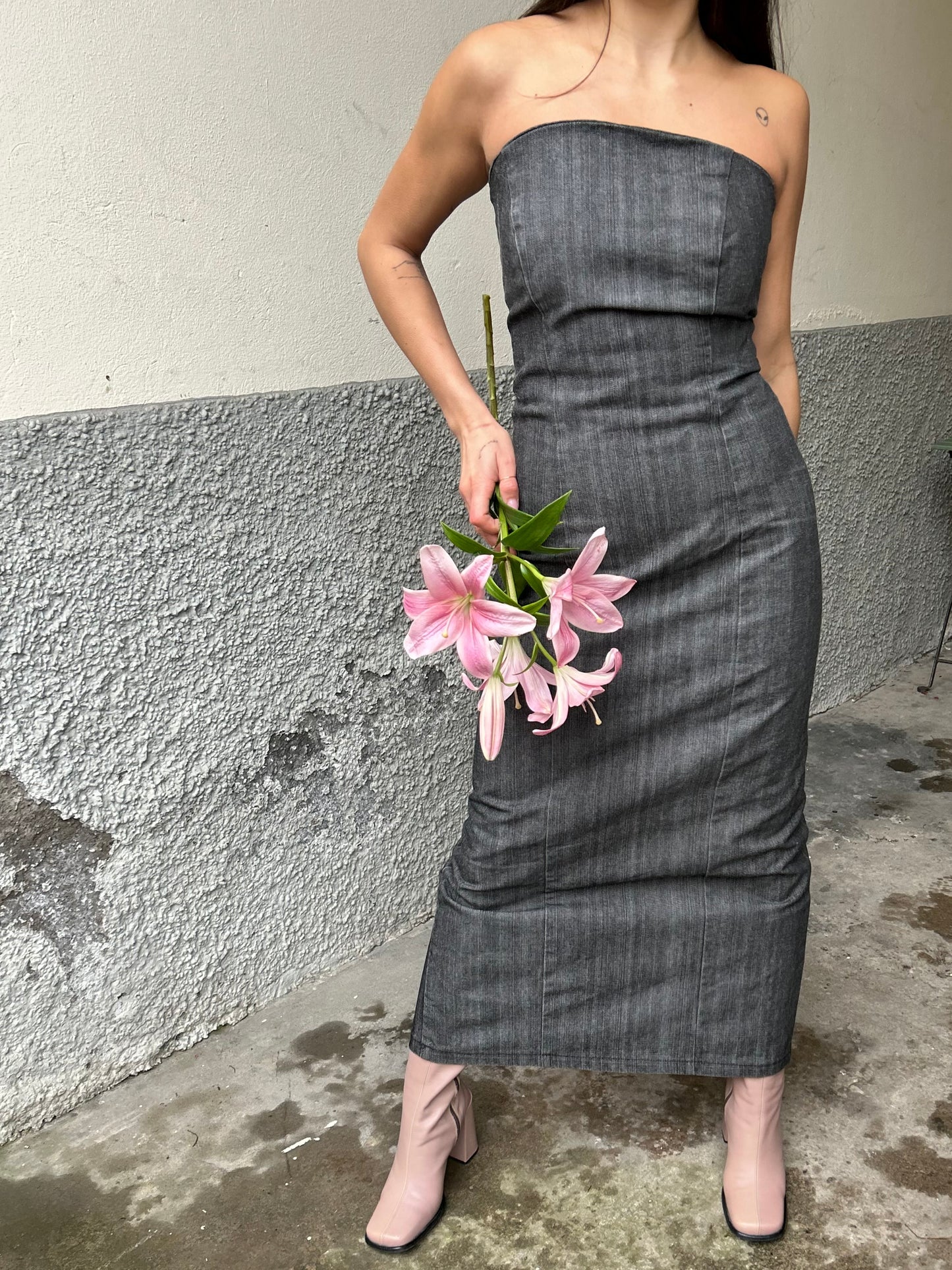 Perfect denim maxi tube dress