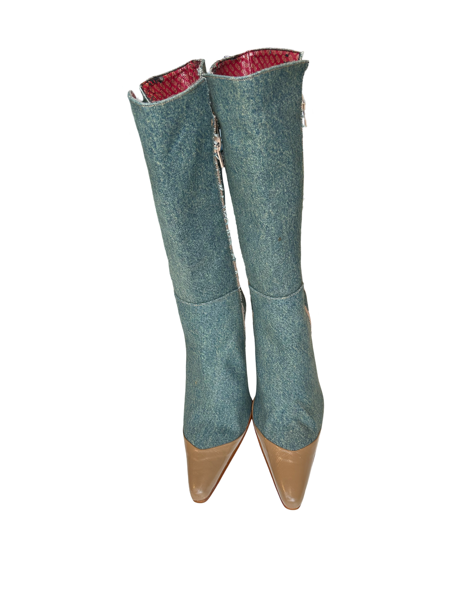2000’s denim and leather pointy boots