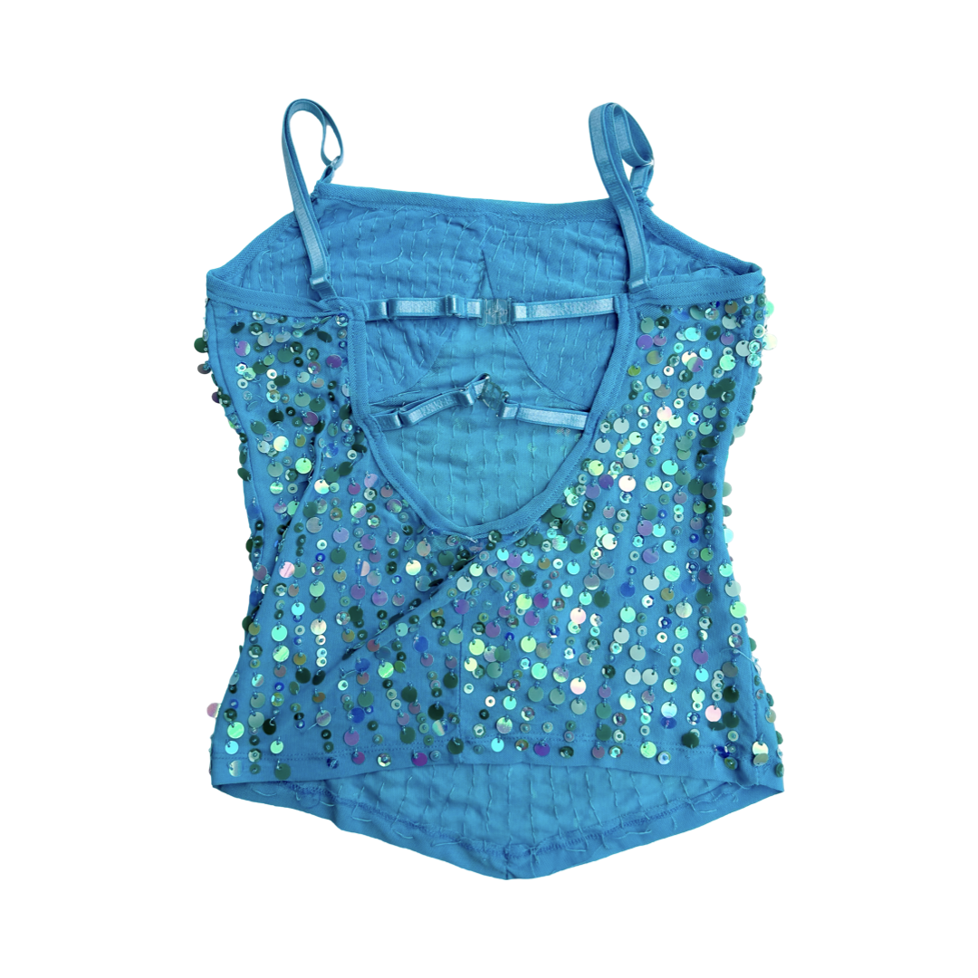 Aqua sequin open back top