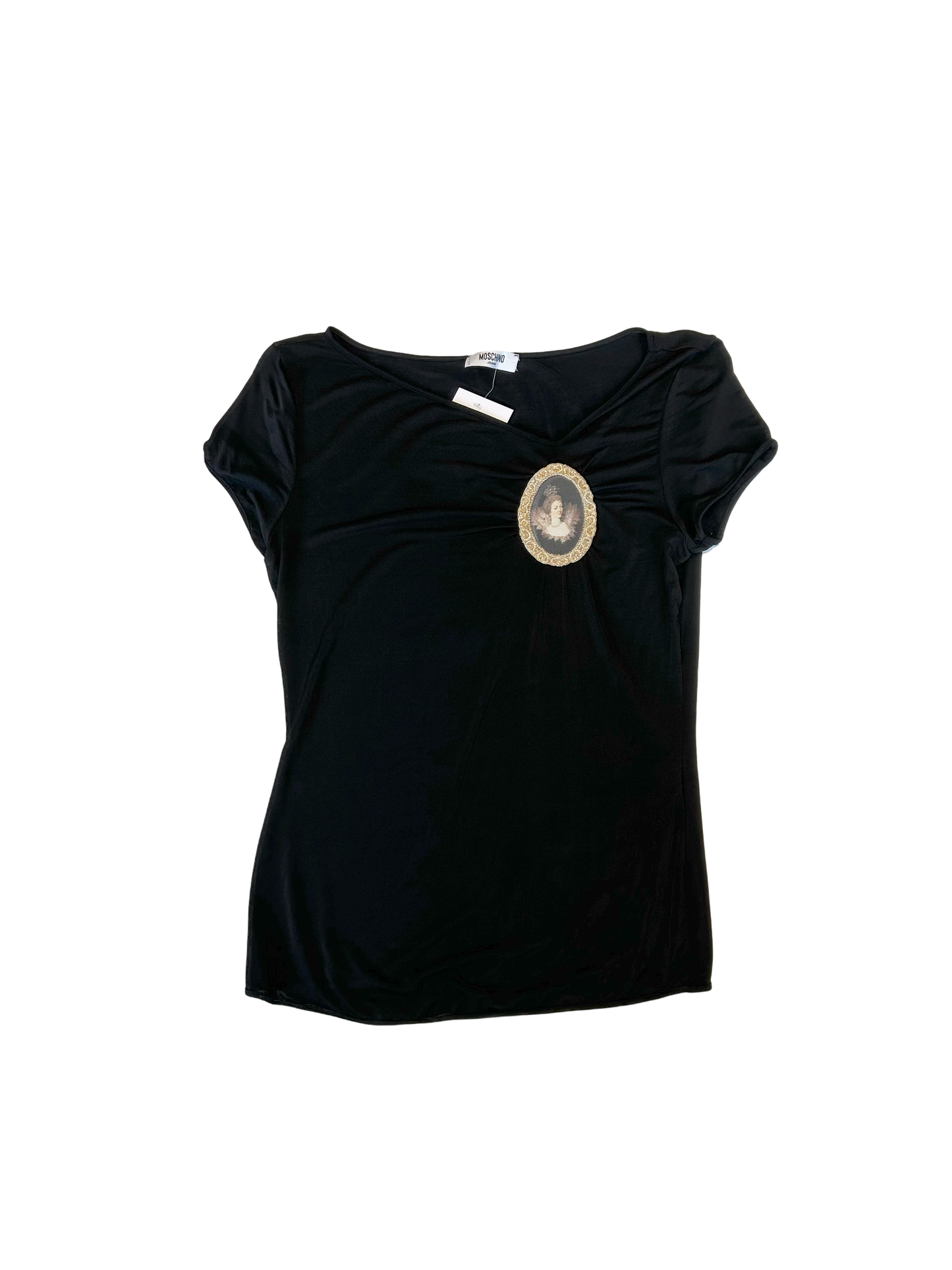 Moschino asymmetrical brooch print top