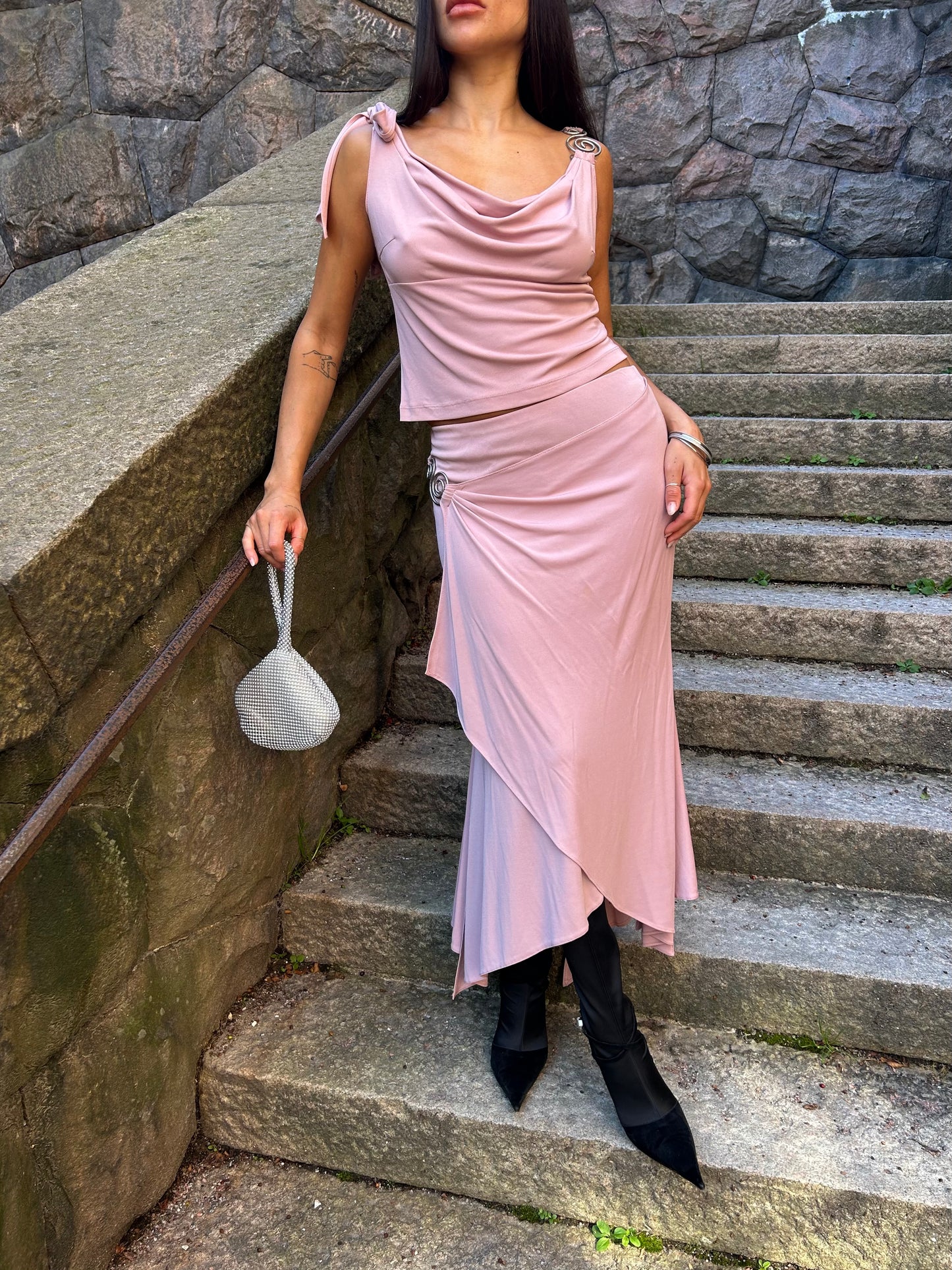 Orna Farho layered asymmetrical pink set