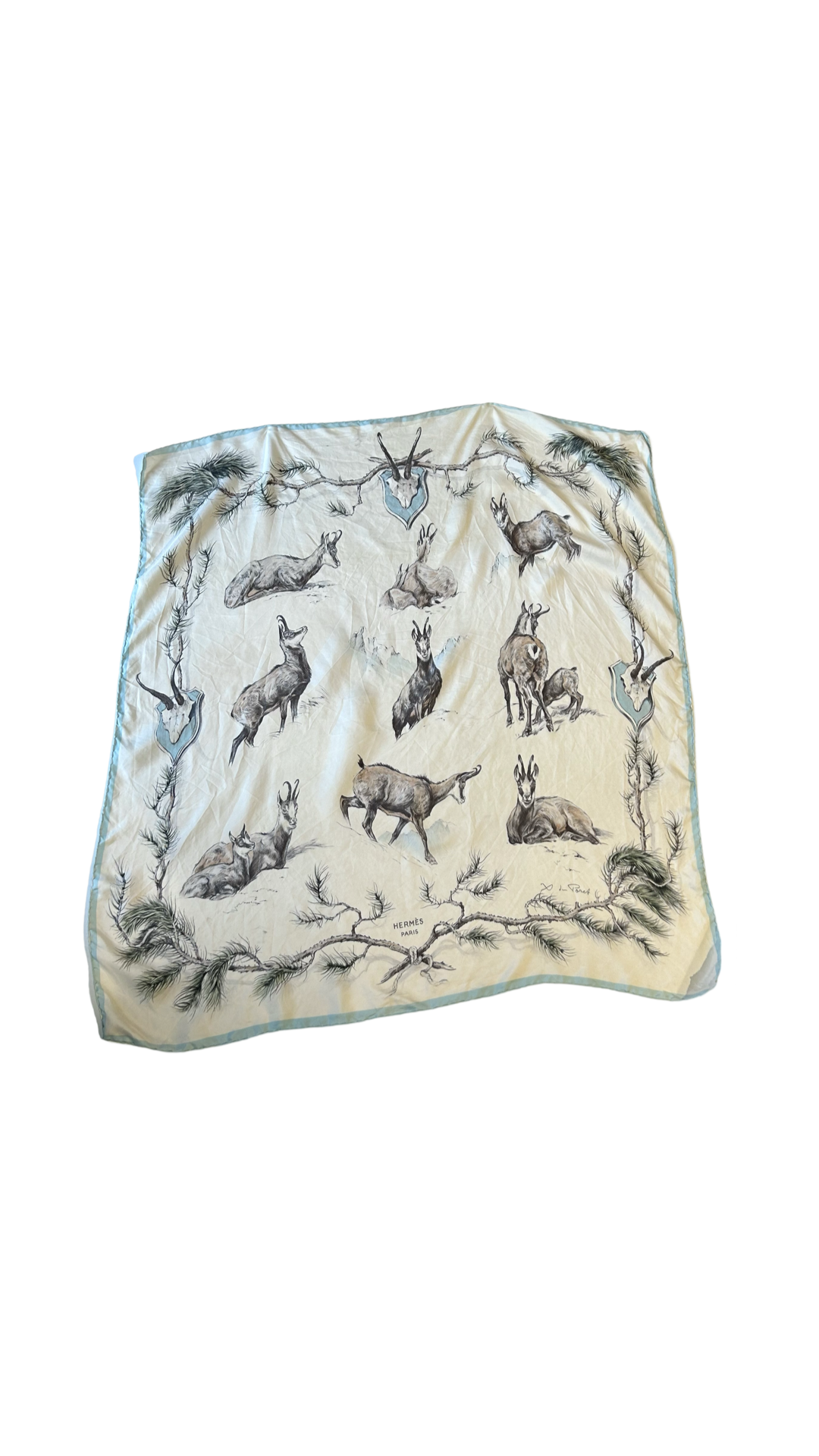 Hermes 1957 Chamois Xavier de Poret silk scarf