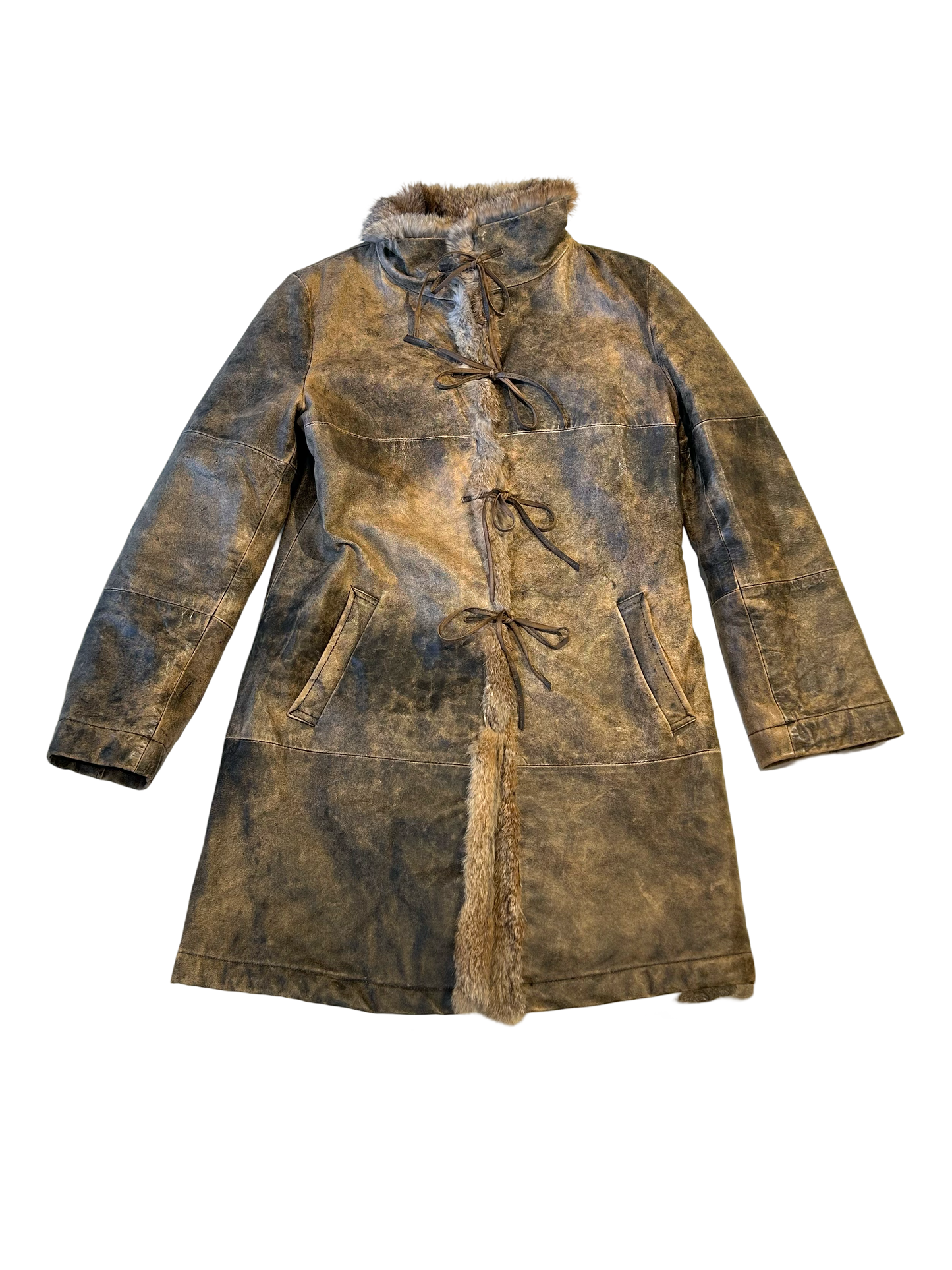 Distressed look fur coat