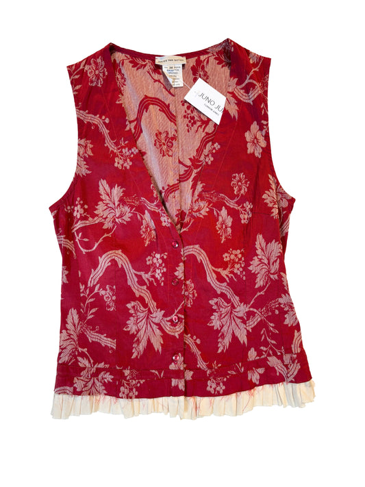 Dries Van Noten S/S 1997 Red Floral Silk & Linen Top