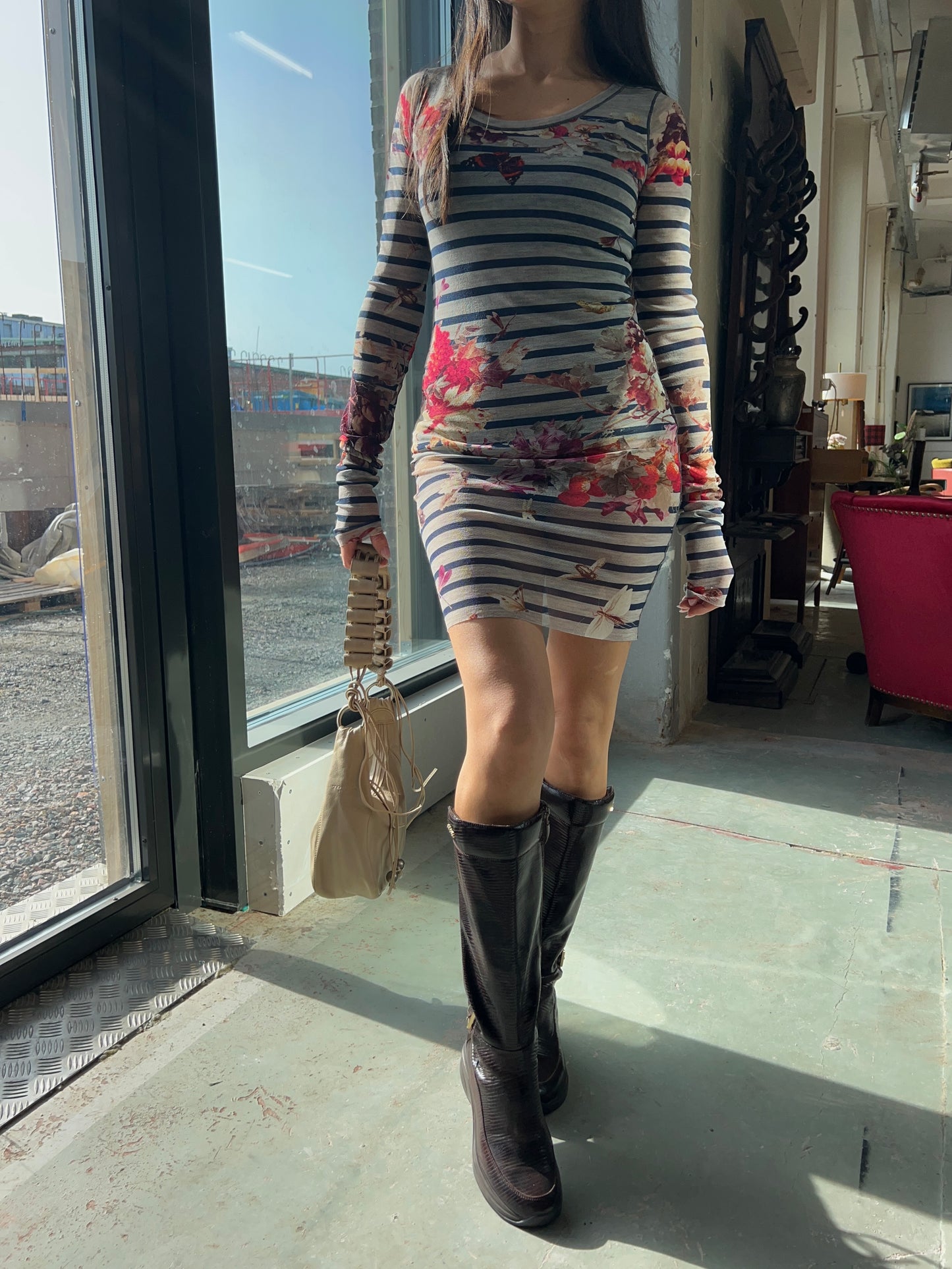 RARE Jean Paul Gaultier striped mesh dress